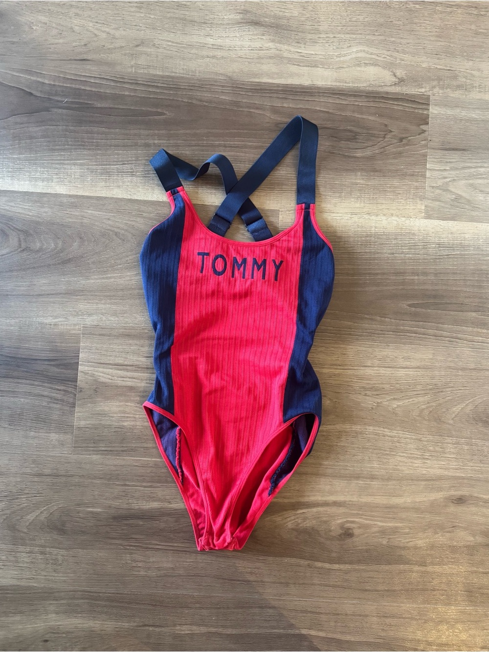 Tommy Hilfiger Kids Red & Navy Ribbed One-Piece Swim